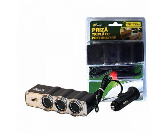 Priza auto tripla cu USB