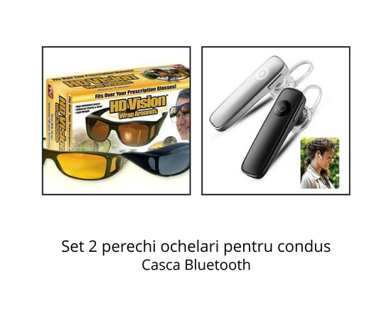 Pachet promo: Ochelari pentru condus+Casca Bluetooth